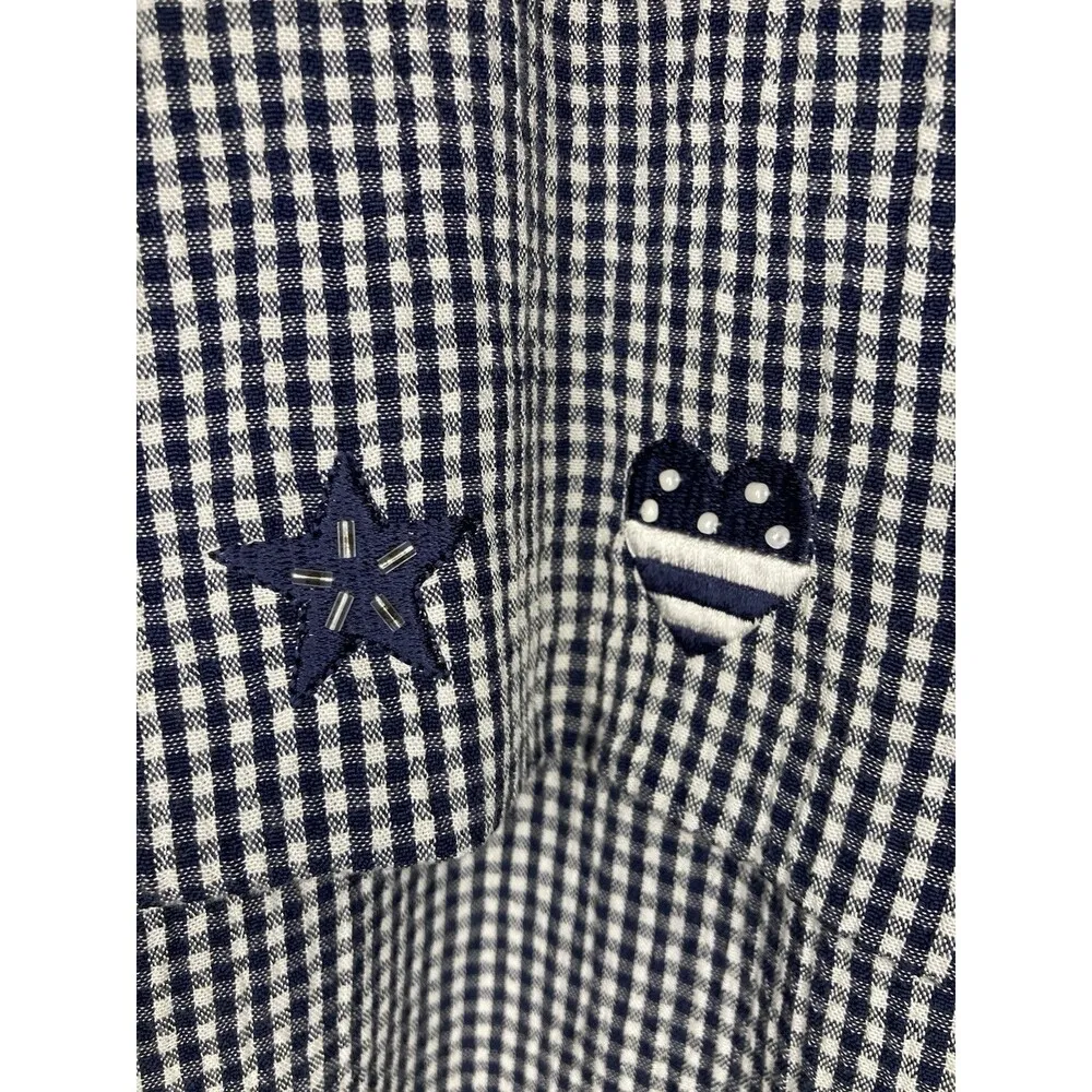 VTG Cricket Lane Dress L Gingham Blue White Stars Embroidery Granny Cottage Maxi Size L - Image 5
