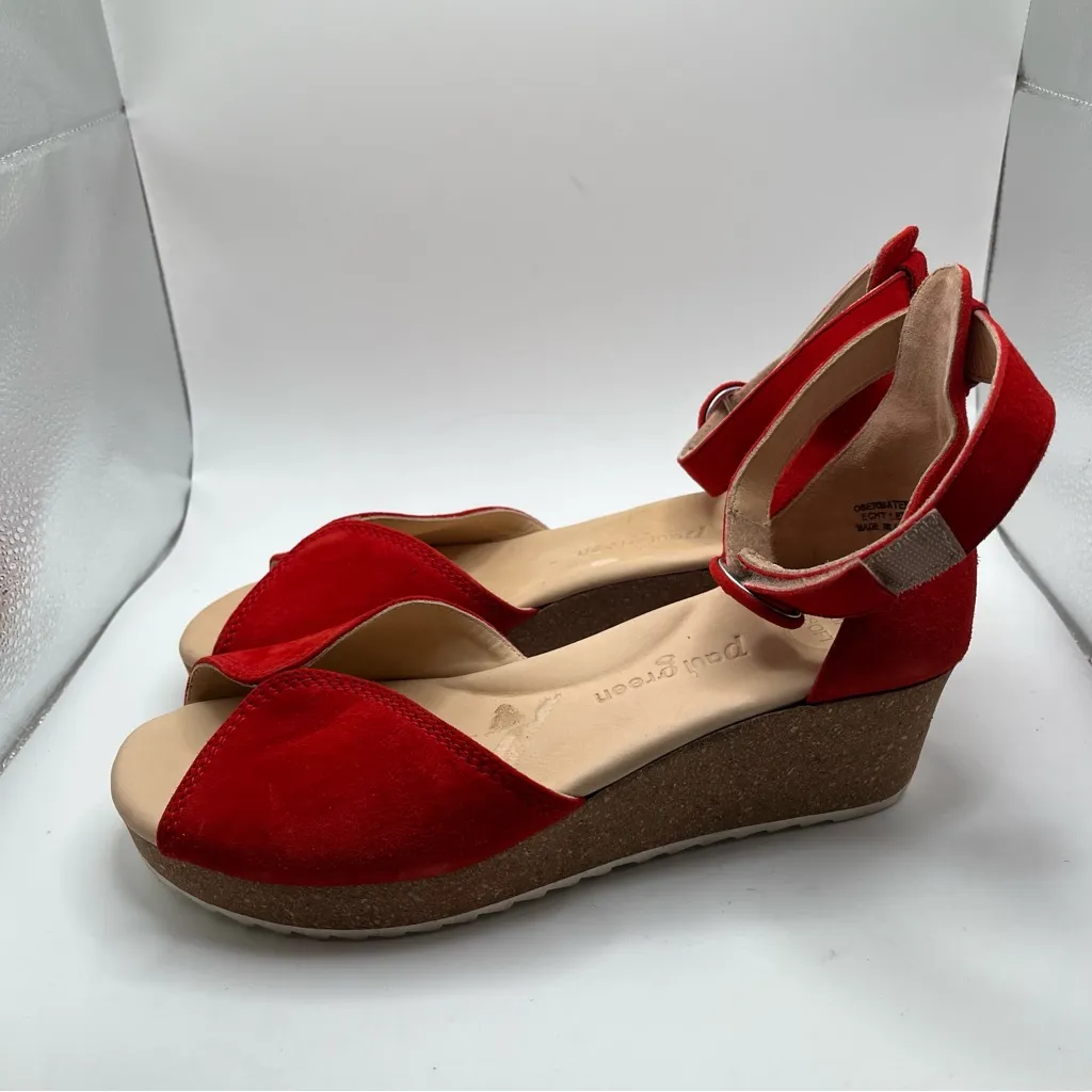 Paul Green Venice Wedge Sandal red suede size UK 6.5 US 9 NWOB - Image 5