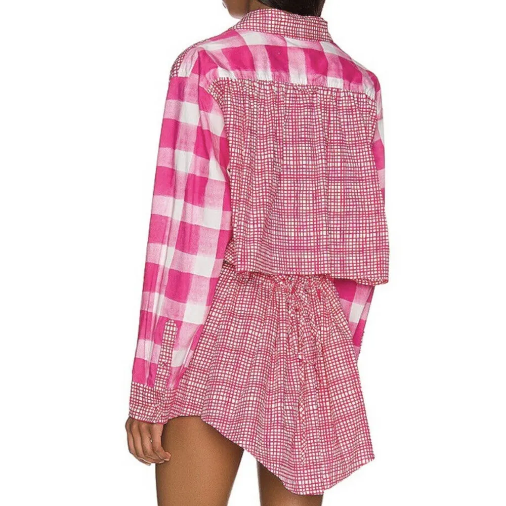 Solid & Striped The Drawstring Oxford Gingham Cutout Tunic Large NWT - Image 3