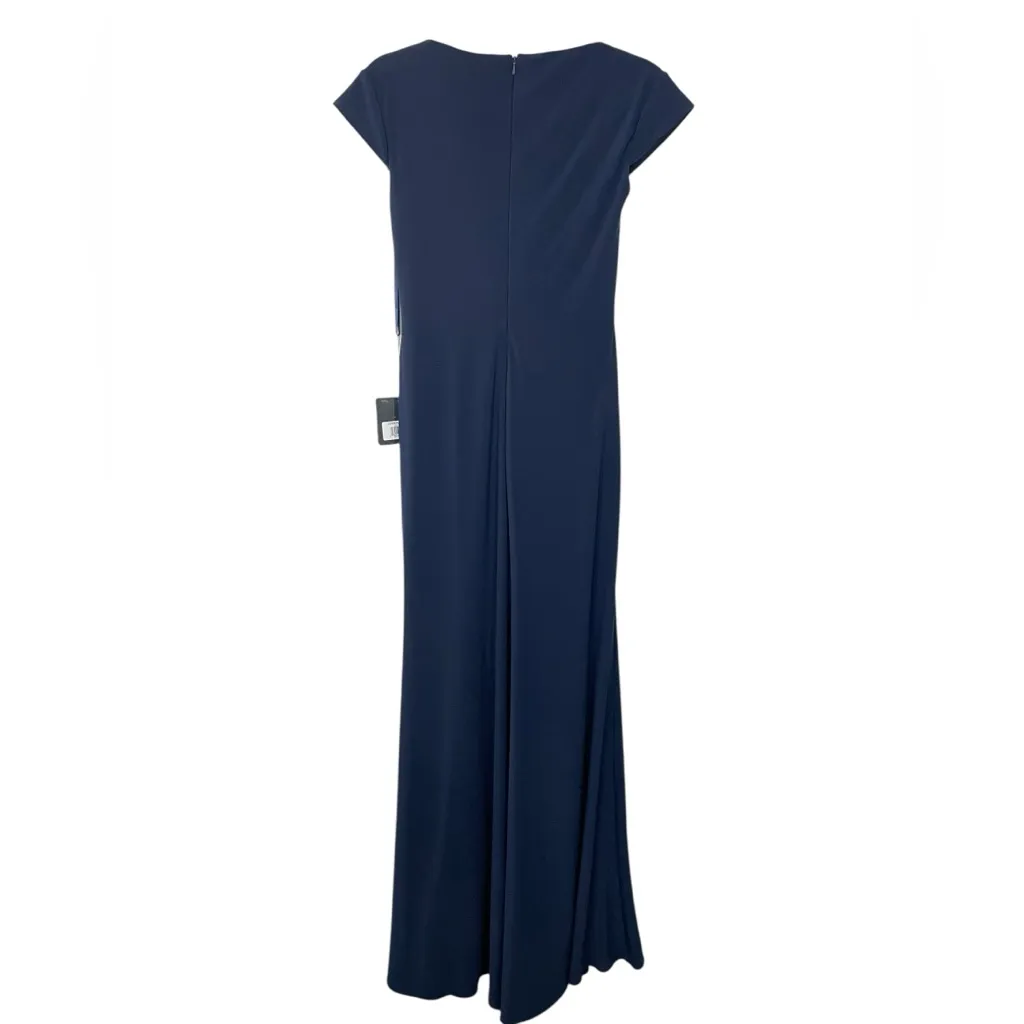 NWT Ieena for Mac Duggal Jersey V-Neck Maxi Dress Gown Navy Blue Formal Size 4‎ - Image 5