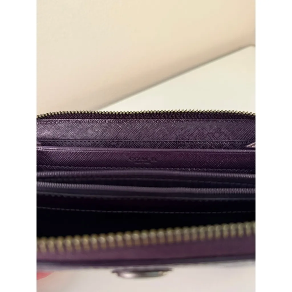Coach Signature Embossed Zip Around Long Wallet – Purple - Image 3