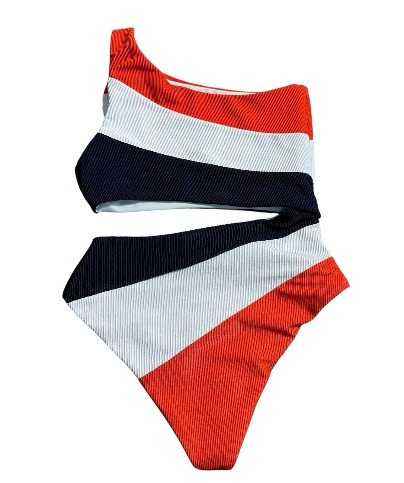 BEACH RIOT Joyce One Piece Red Colorblock One Shoulder Swimsuit XS Americana - Image 4