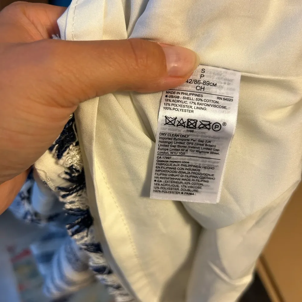 Banana Republic Navy Blue Striped Tweed Fringe Top - Image 5