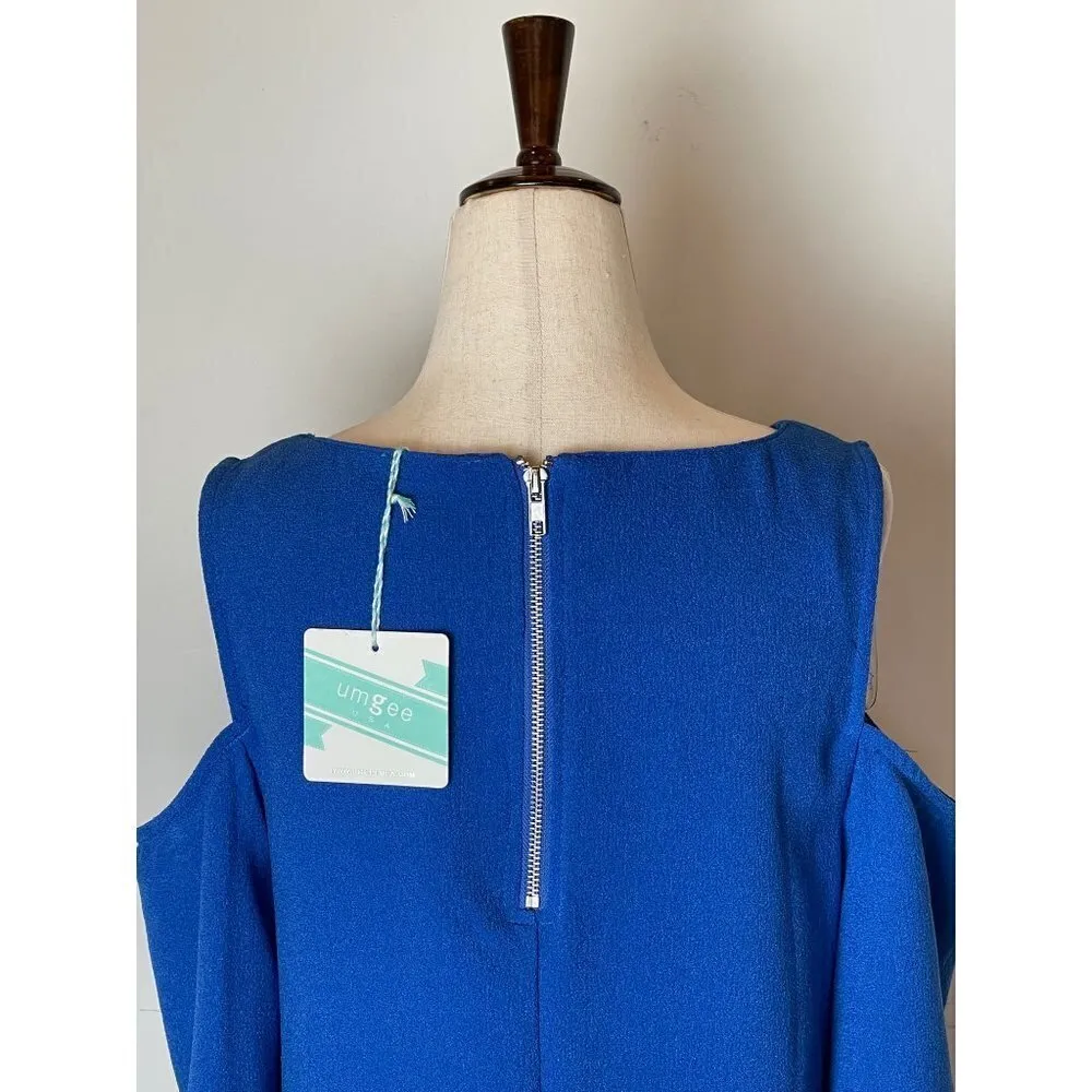 Umgee Royal Blue Cold Shoulder Boho Swing Flowy Tunic‎ Mini Dress Size Small - Image 6