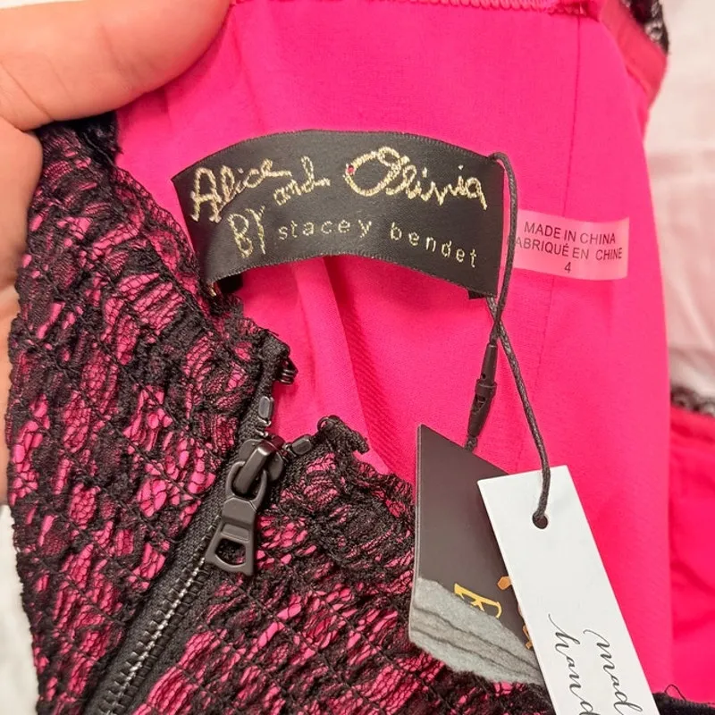 Alice + Olivia NEW Black Hot Wild Pink Chantil Lace Corset Mini Dress US 4 $695‎ - Image 9