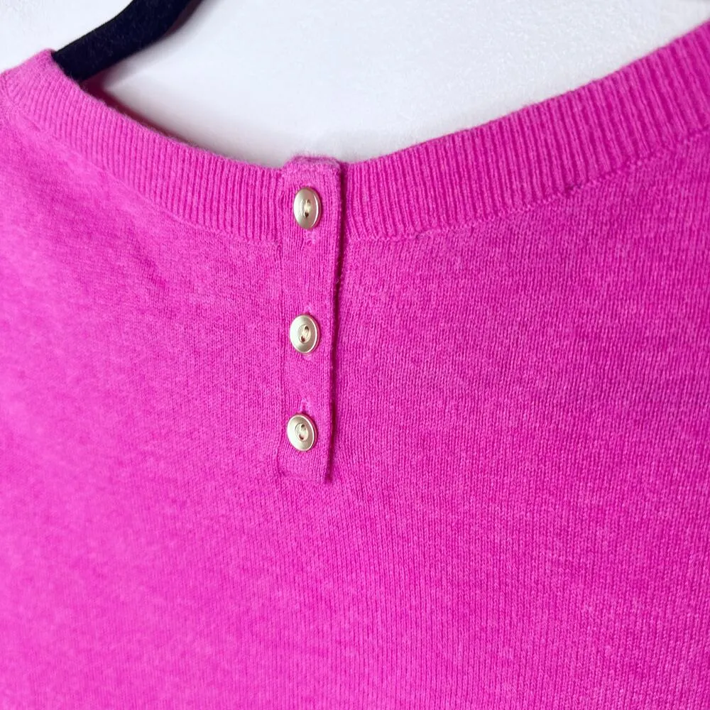 Talbots 1X Plus Sz Bright Pink Lambswool Blend Sweater Poet Sleeve Button Detail - Image 3