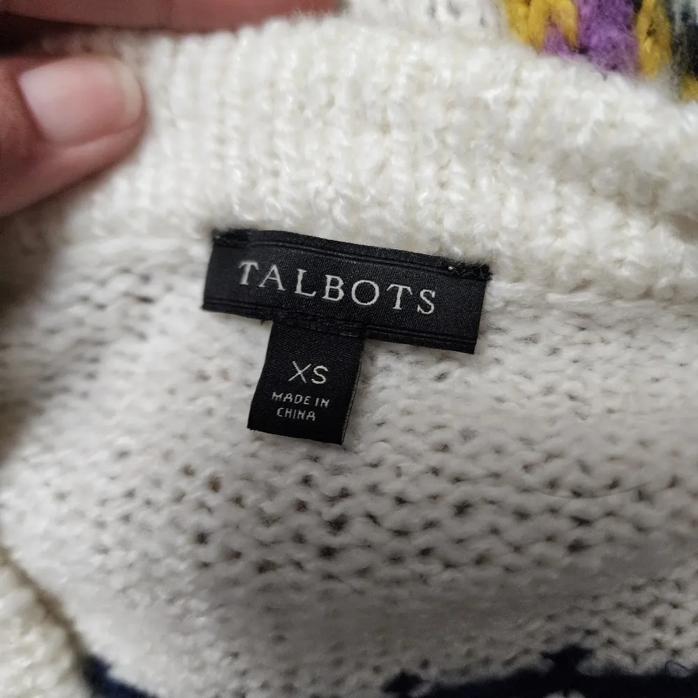 Talbots Lilac & Yellow Fait Isle Fuzzy Wool Blend Crewneck Sweater Size XS - Image 6