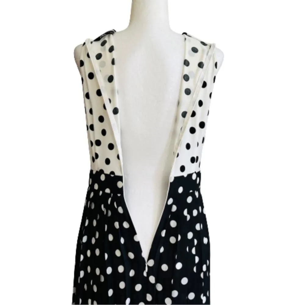 Zara Dress Black White Ivory Contrast Polka Dots Sleeveless Pleated Midi Small - Image 7