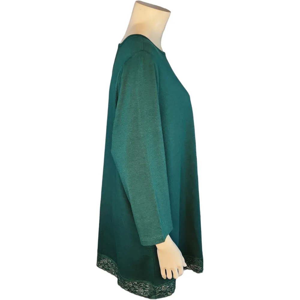 Denim and Co. Womens Tunic Size XL Evergreen Jersey Boatneck Lace Hem 3/4 Sleeve - Image 5