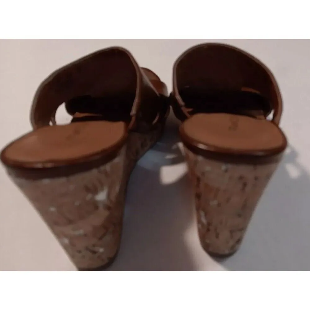 Franco Sarto Brown Faux Cork Wedge 8 Mule Open Toe Preppy Y2K Slide Dress Sandal - Image 12