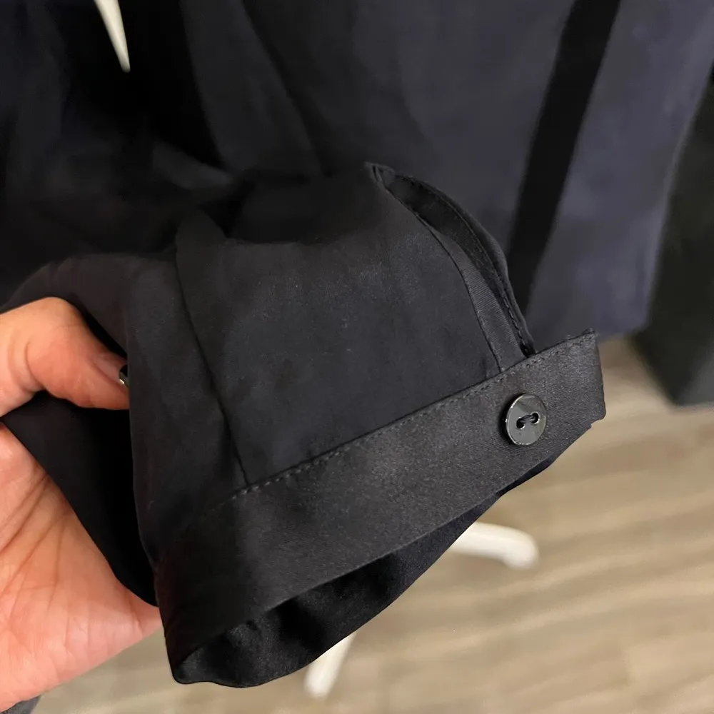 Maje  Navy Blue Buttoned SILK  Blouse with Mandarin Collar - Image 11