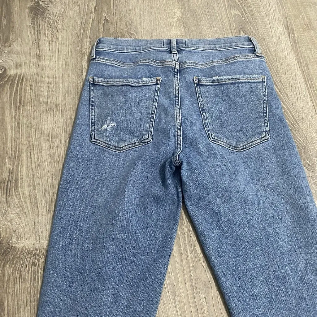 AGOLDE Sophie Crop Mid Rise Jean With Chewed Hem Womens 27 Blue Stretch Denim - Image 3