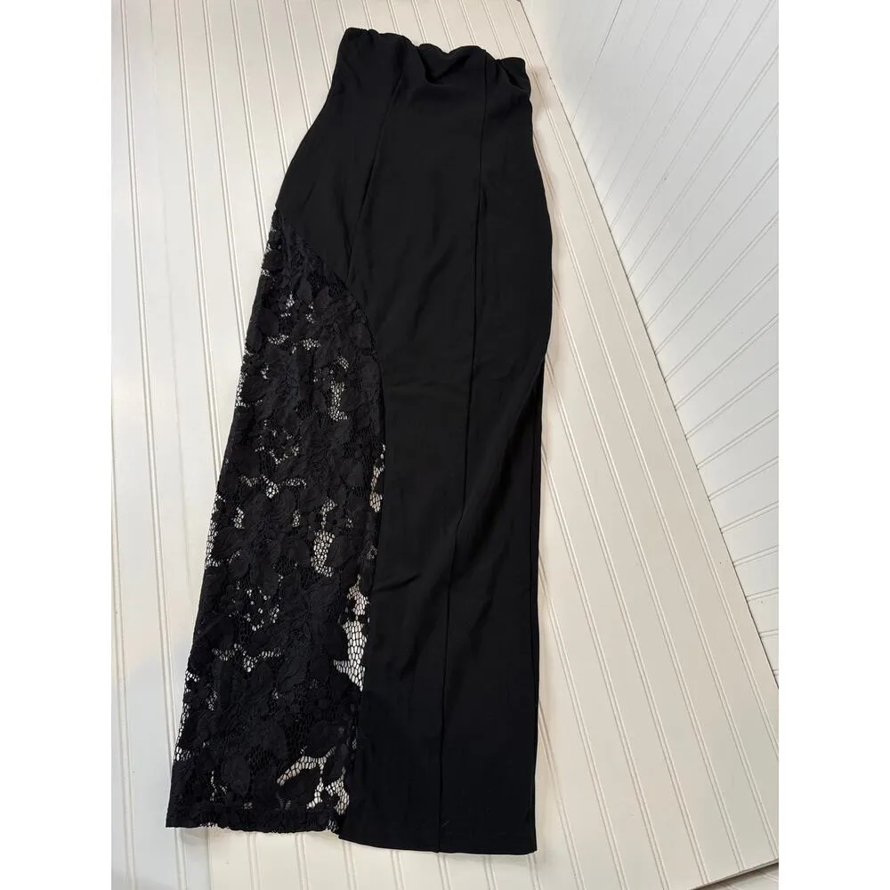 NWOT Lulus Irresistible Attitude Black Strapless Lace Column Maxi Dress Size M - Image 3