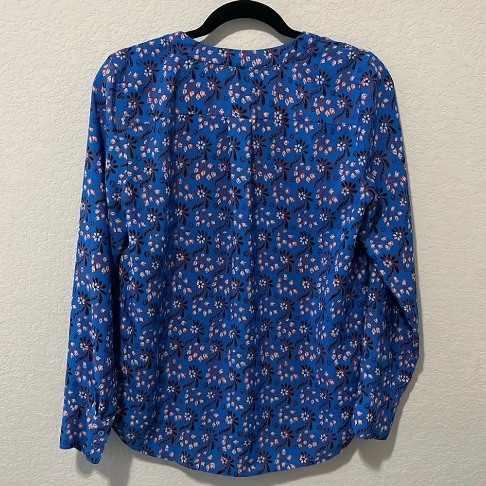 J. CREW FACTORY Blue Red & Black Floral Print Long Sleeve V - Image 5