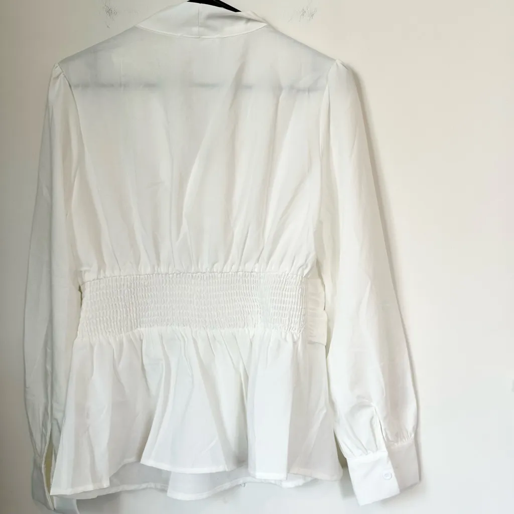 NWT Grace Karin Ivory Blouse with Bow Detail - Size: Large - Image 7