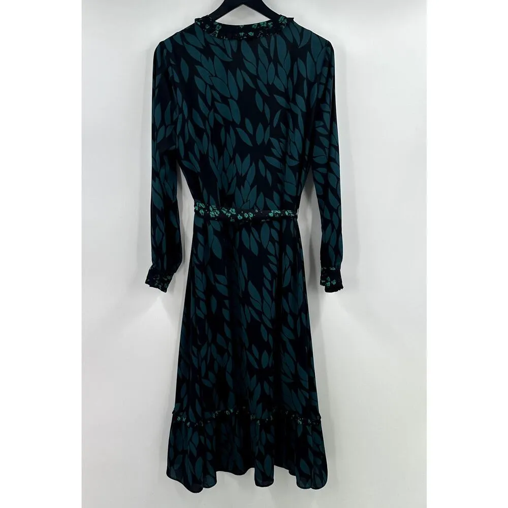 Cabi 4017 Autumn Dress Teal Leaves Print Green Black Maxi shirt size Medium - Image 8