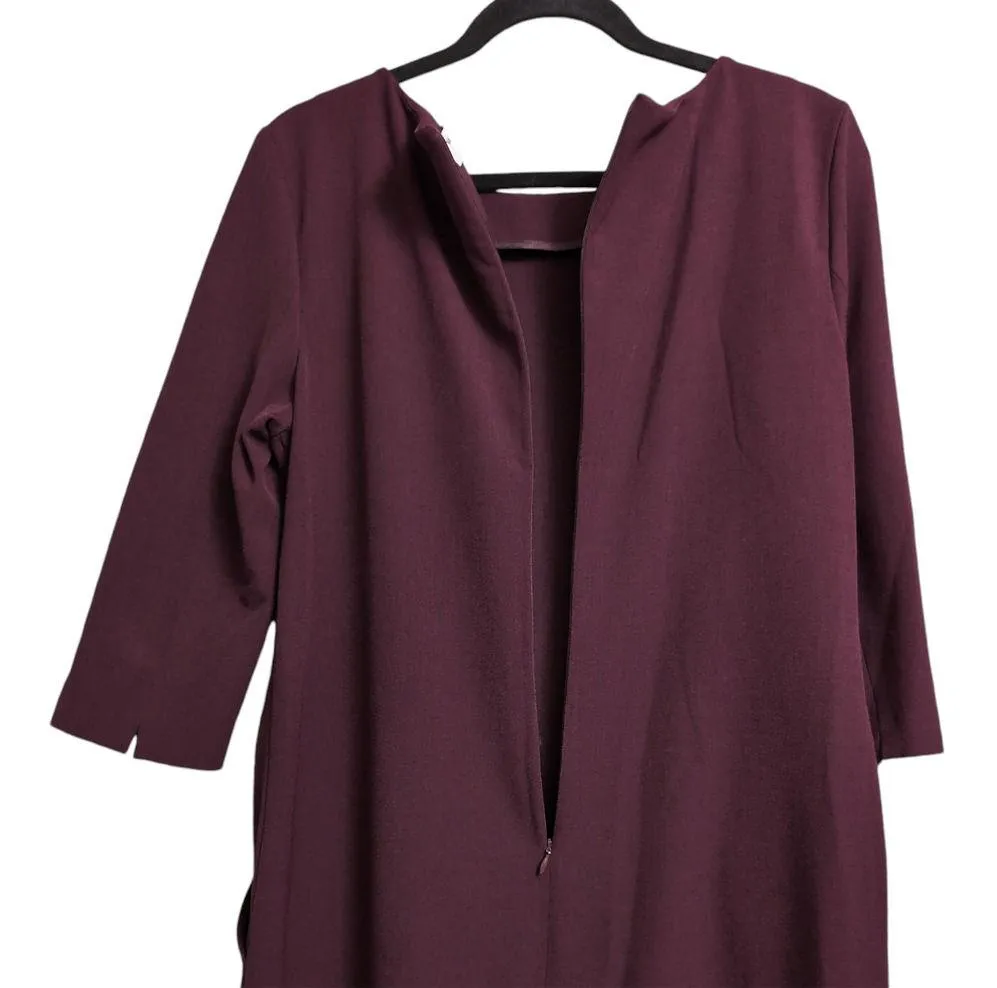 MM LaFleur Eggplant Sheath Dress Crew Neck 3/4 Sleeves Pockets Back Zip Size 14 - Image 5
