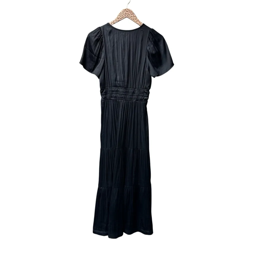 Anthropologie Somerset Satin Short Sleeve Long Maxi Dress Black XS - Image 3