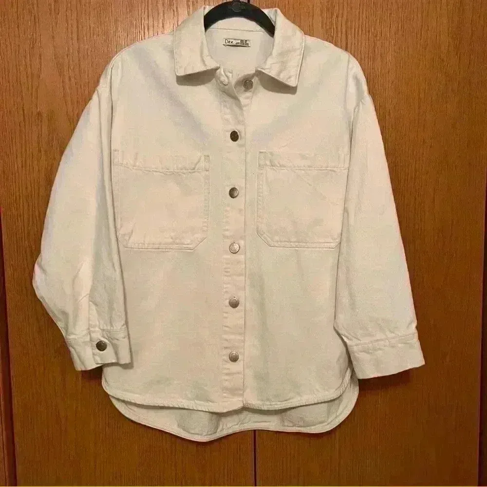 DEX Oversized Denim Shacket XS White - Image 4