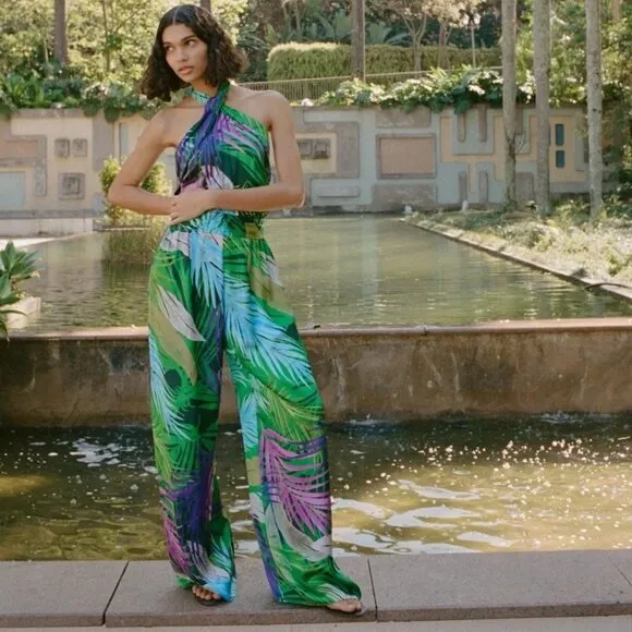 Zara Multicolor Tropical Jumpsuit Small Satin like look - Image 2