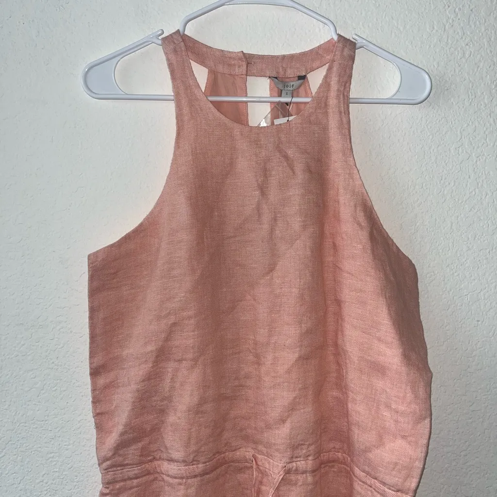 JOIE Dress Small Diega B 100%‎ Linen Persimmon Peach Halter Front Tie NWT - Image 5
