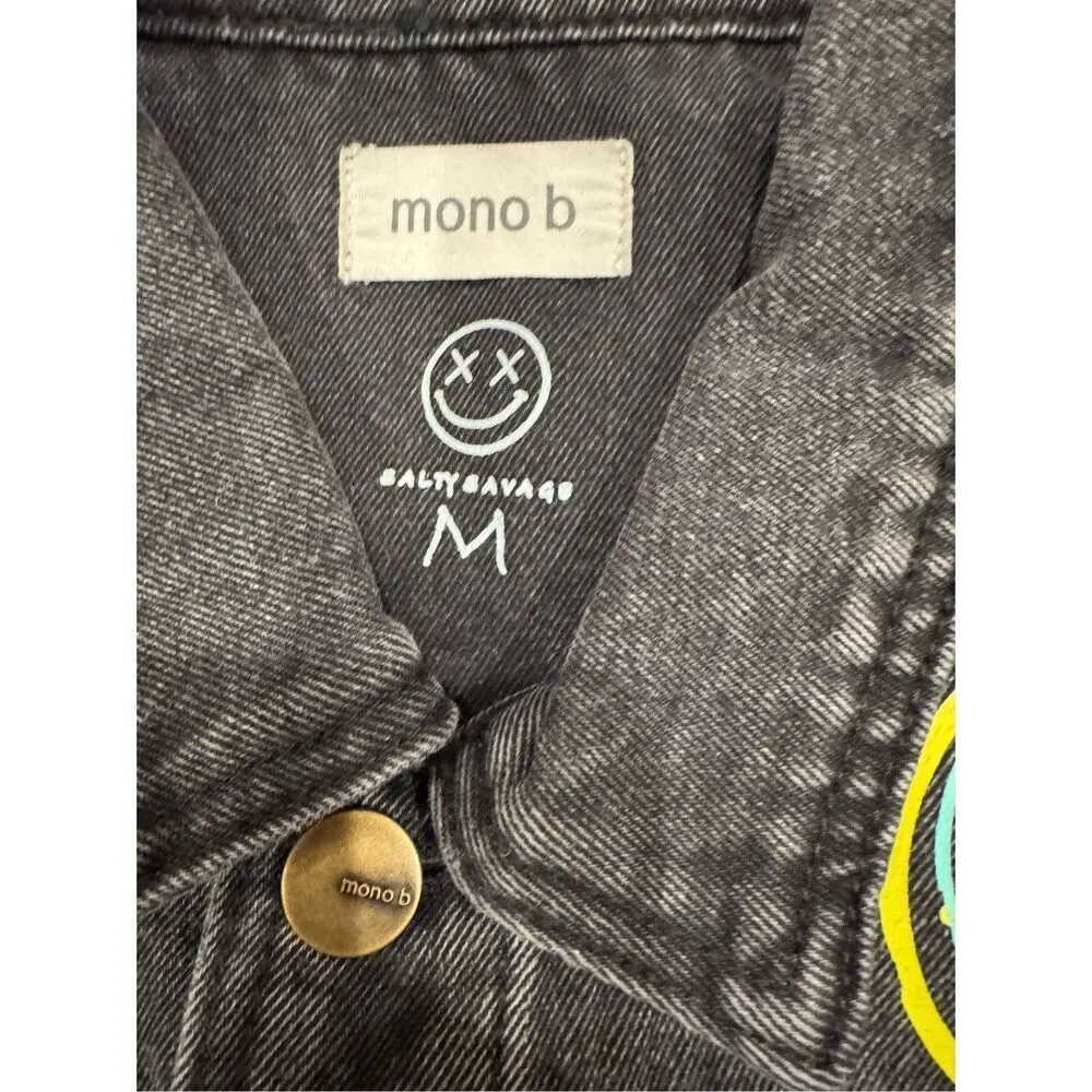 Salty Savage x Mono B ‘Be Yourself’ Cropped Denim Jacket in Black Size Medium - Image 2