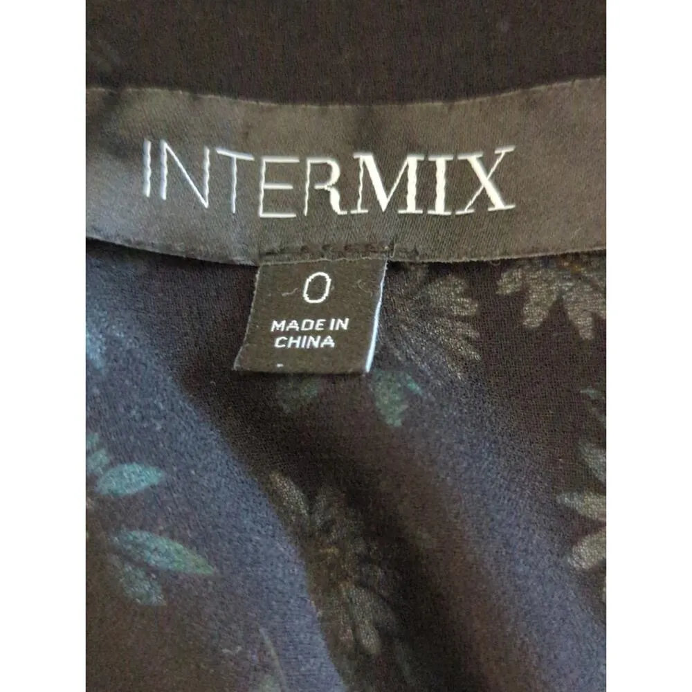 Intermix Long Sleeve Silk Floral Tiered Midi Dress Black Green White Women Sz. 0 - Image 13
