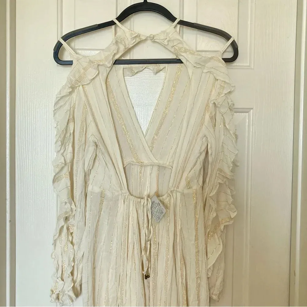 NWT FREE PEOPLE Huxley Maxi Dress Ruffle Cutout Open Back Metallic Boho Size S - Image 11