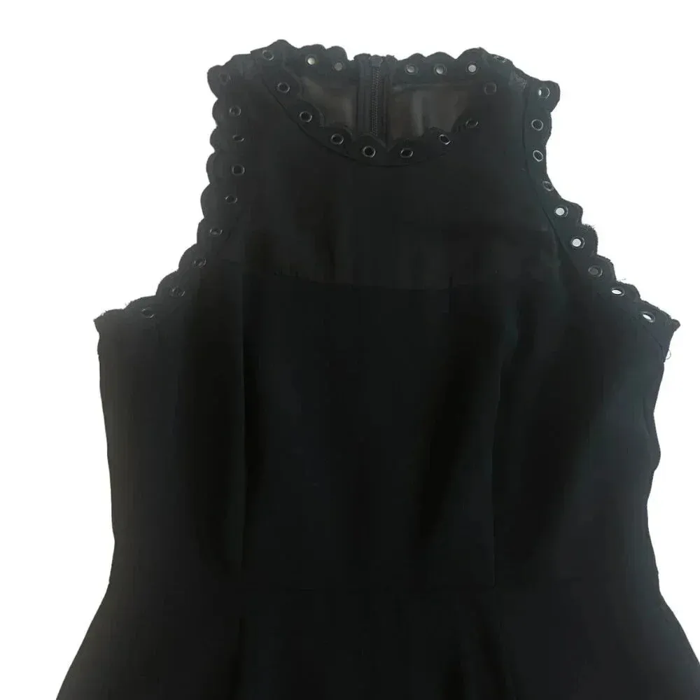 Sam Edelman Black A-Line Dress LBD Party Sheer Top Grommet Trim Size 2 Women's - Image 8