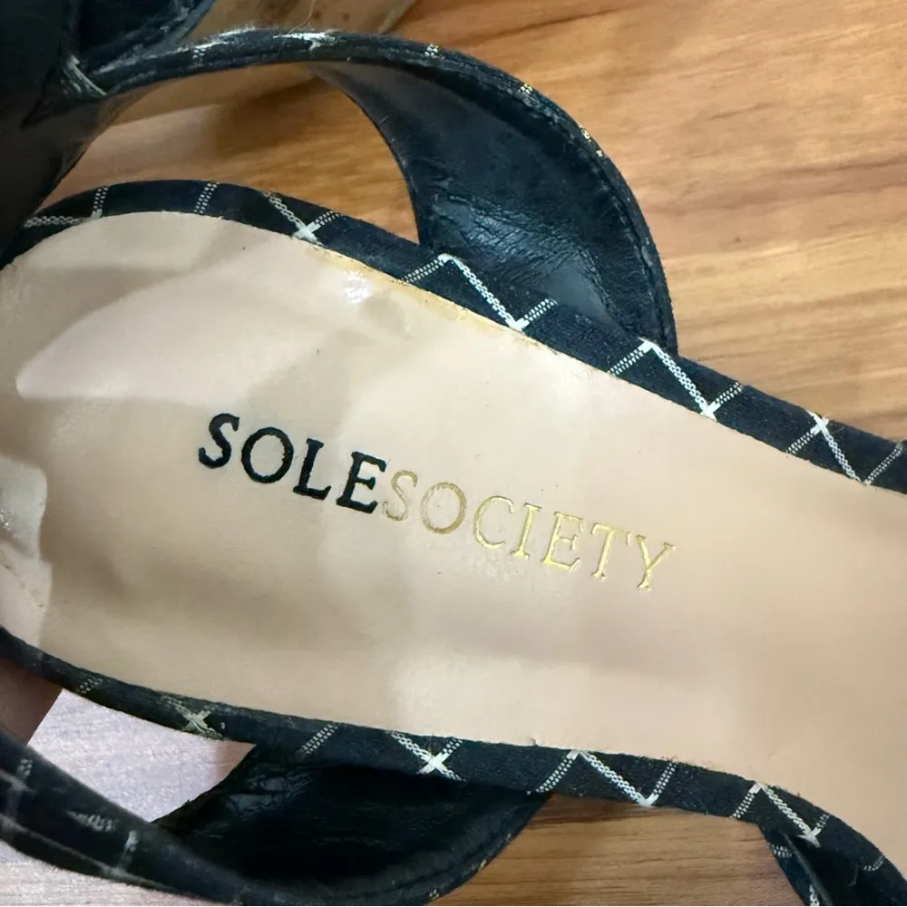 SOLE SOCIETY Olyvia Midnight Blue Grid Pointed Toe Ankle Strap Kitten Pumps Sz 6 - Image 15