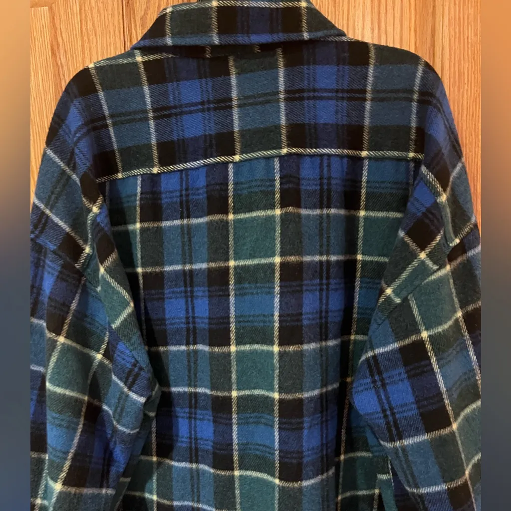 ZARA Oversized Button-Down Shirt Jacket Shacket Blue & Green Plaid‎ Size Medium - Image 14