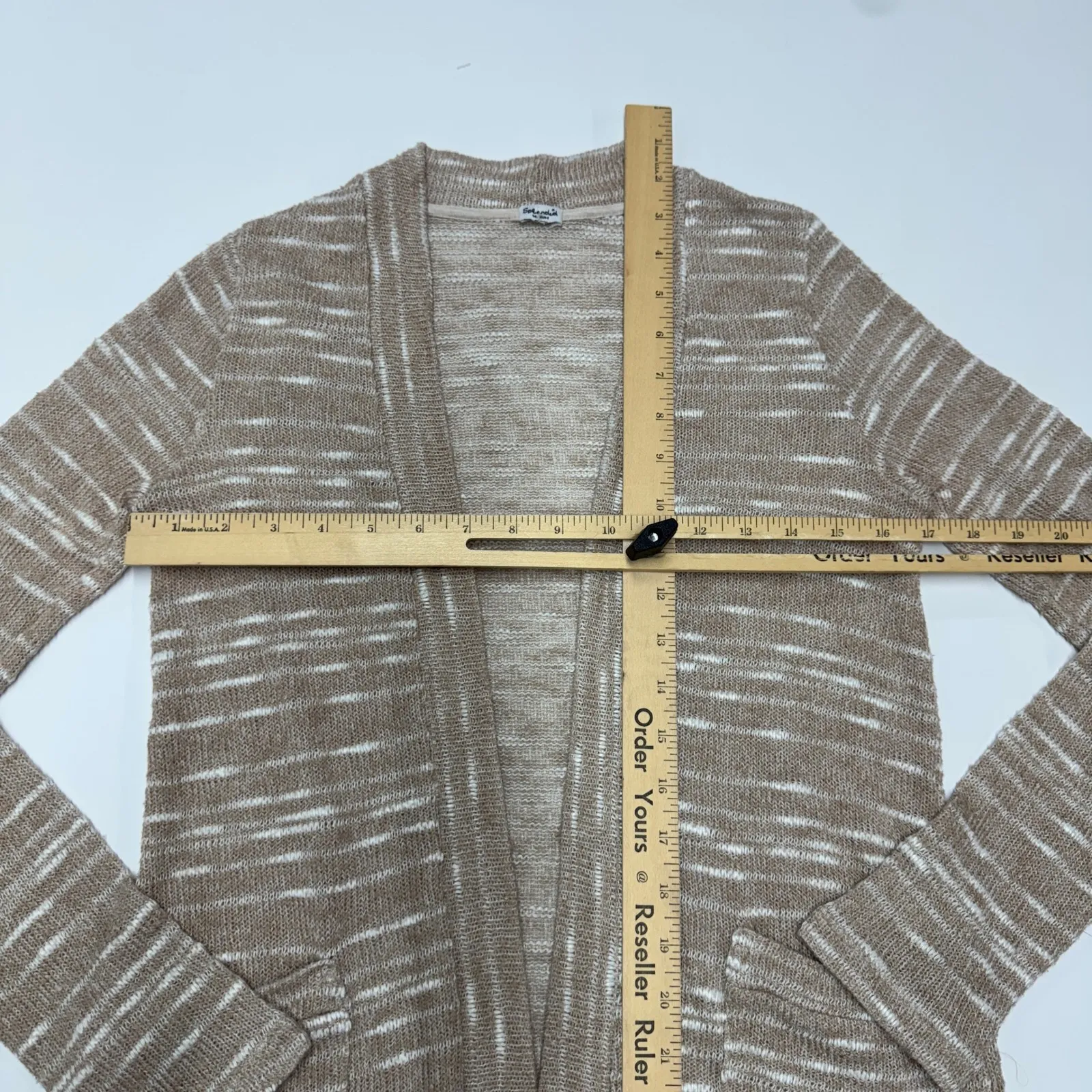 Splendid Cardigan Womens Medium Beige White Striped Knit Open Front Sweater - Image 4