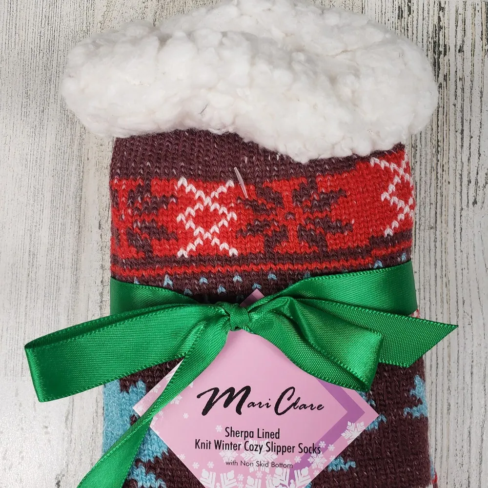 NWT Sherpa Lined Knit Winter Snowflake Leaf Design No - Image 3