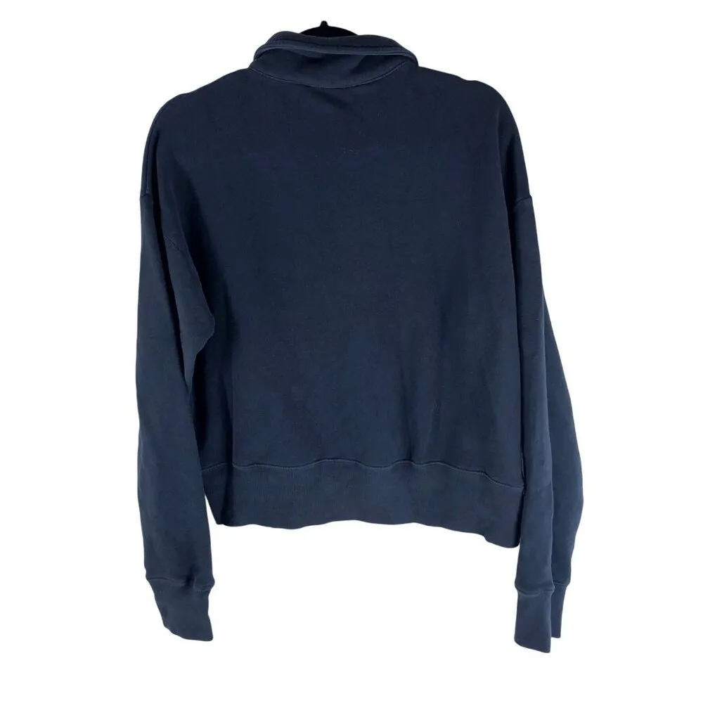 Re/Done Womens 70s Half Zip Sweatshirt Long Sleeve Fleece Pullover Black XS - Image 2