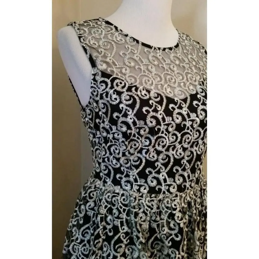 Black Mesh Neckline Gold Embroidery Alythea ModCloth Cocktail Dress Whimsigoth - Image 3