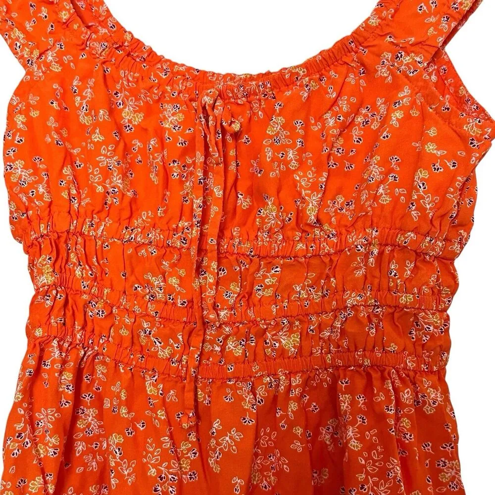 FAITHFULL THE BRAND M  6 Lucciola floral Mini Orange cinched Babyboll Dress - Image 9