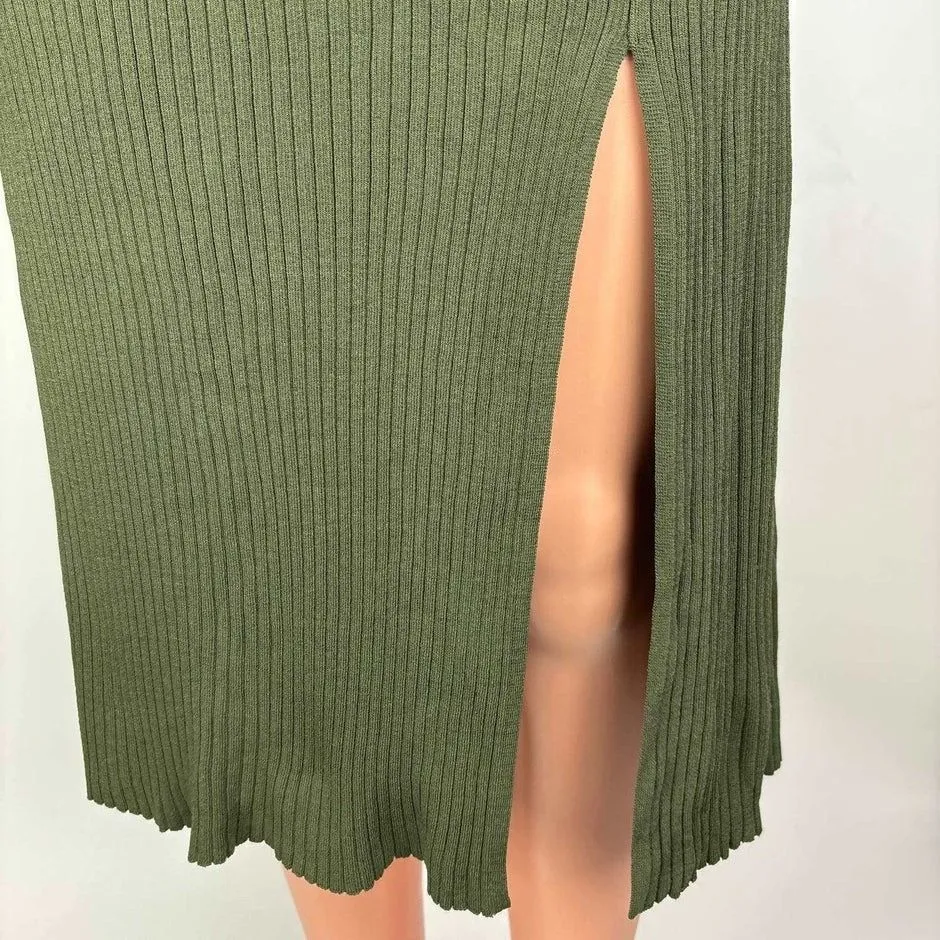 Aritzia Wilfred Sage Frost Olive Green Slit Rib Knit High Waisted Midi Pencil Sk - Image 9