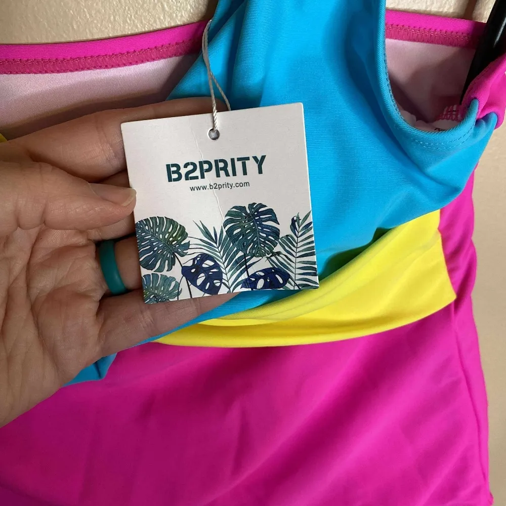 B2Prity One Piece Neon 1980s Medium Swim Suit Pink - Image 4