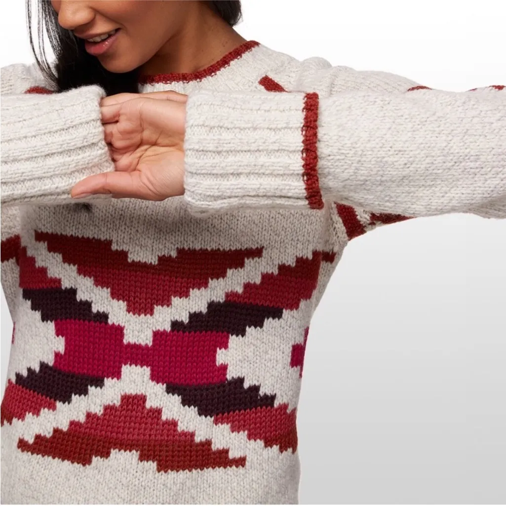 SMARTWOOL CHUP Qo’a Patterned CREWNECK Sweater Cream Red Wool Blend S - Image 3
