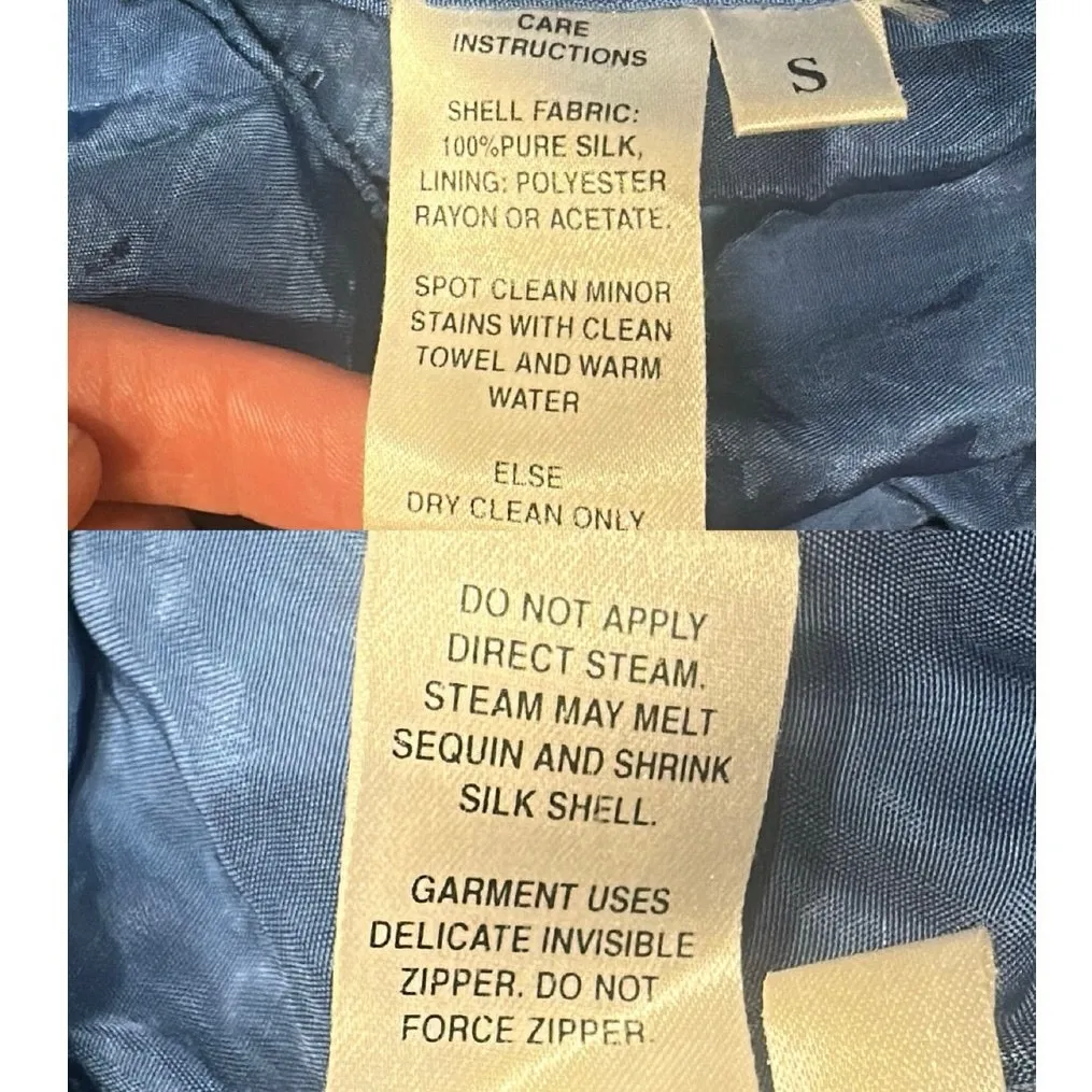 Vintage Y2K Silk Beaded Ombre Blue Halter Maxi Gown Mermaid Fairy Hoco Prom Glam - Image 15