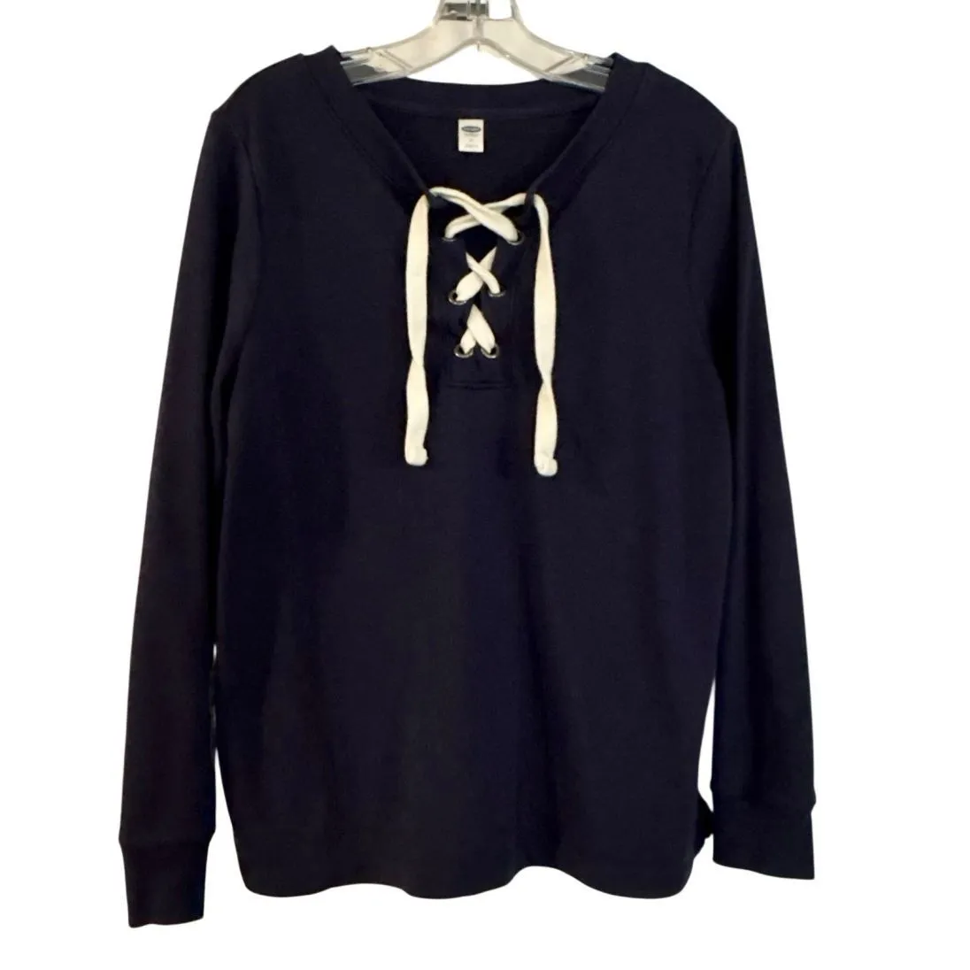 Old Navy lace up neck navy pullover sweater M - Image 2