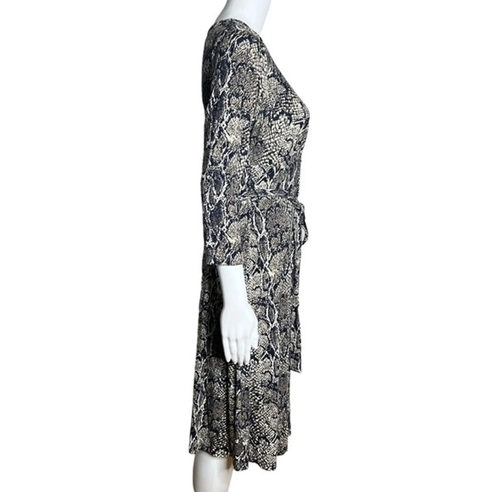 Talbots Dress Womens Small‎ Tan Black Snake Print Faux Wrap Edgy Party Cocktails - Image 2