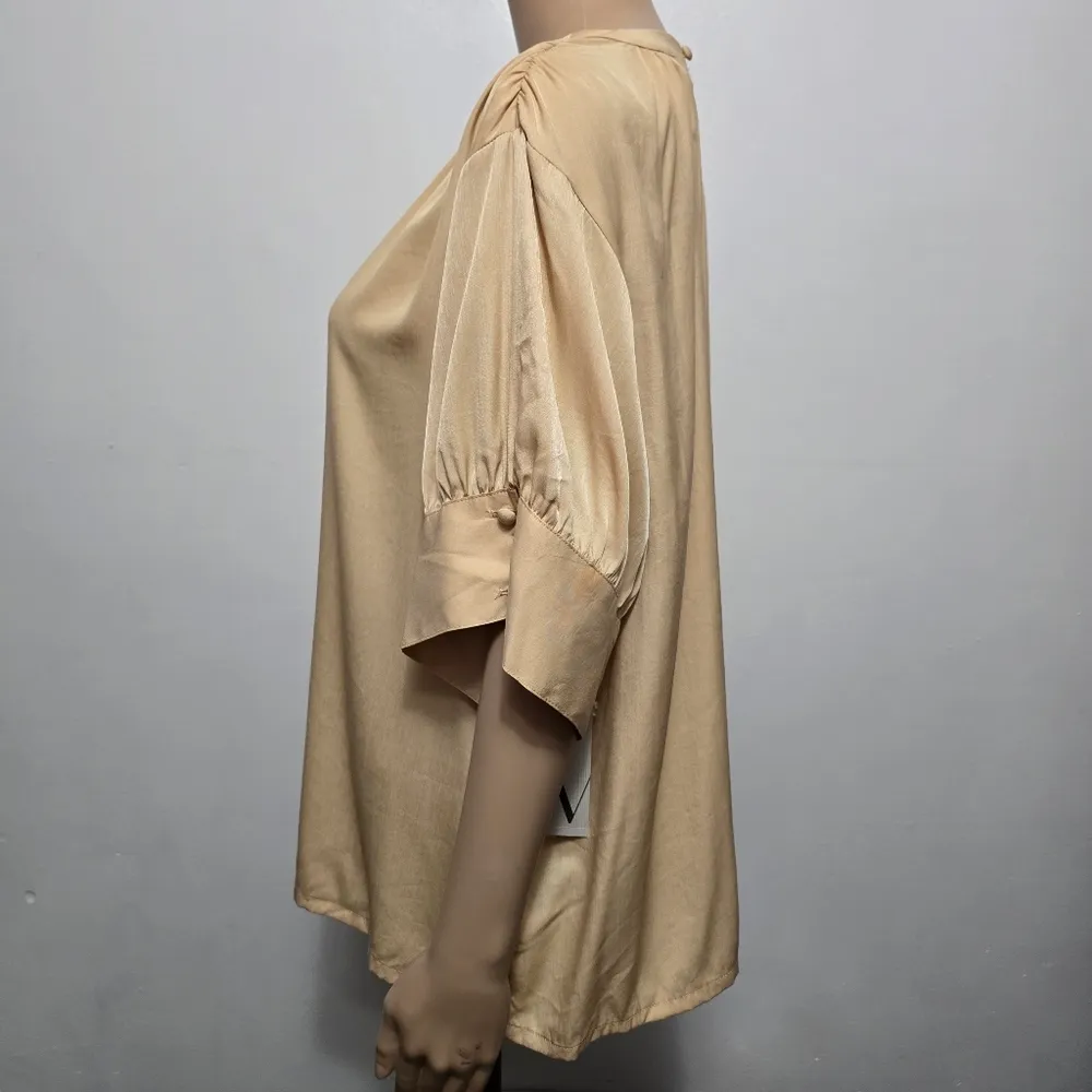 Worthington French Beige Blouse XXL Puff Sleeve Button Cuff Rayon Blend Top - Image 3