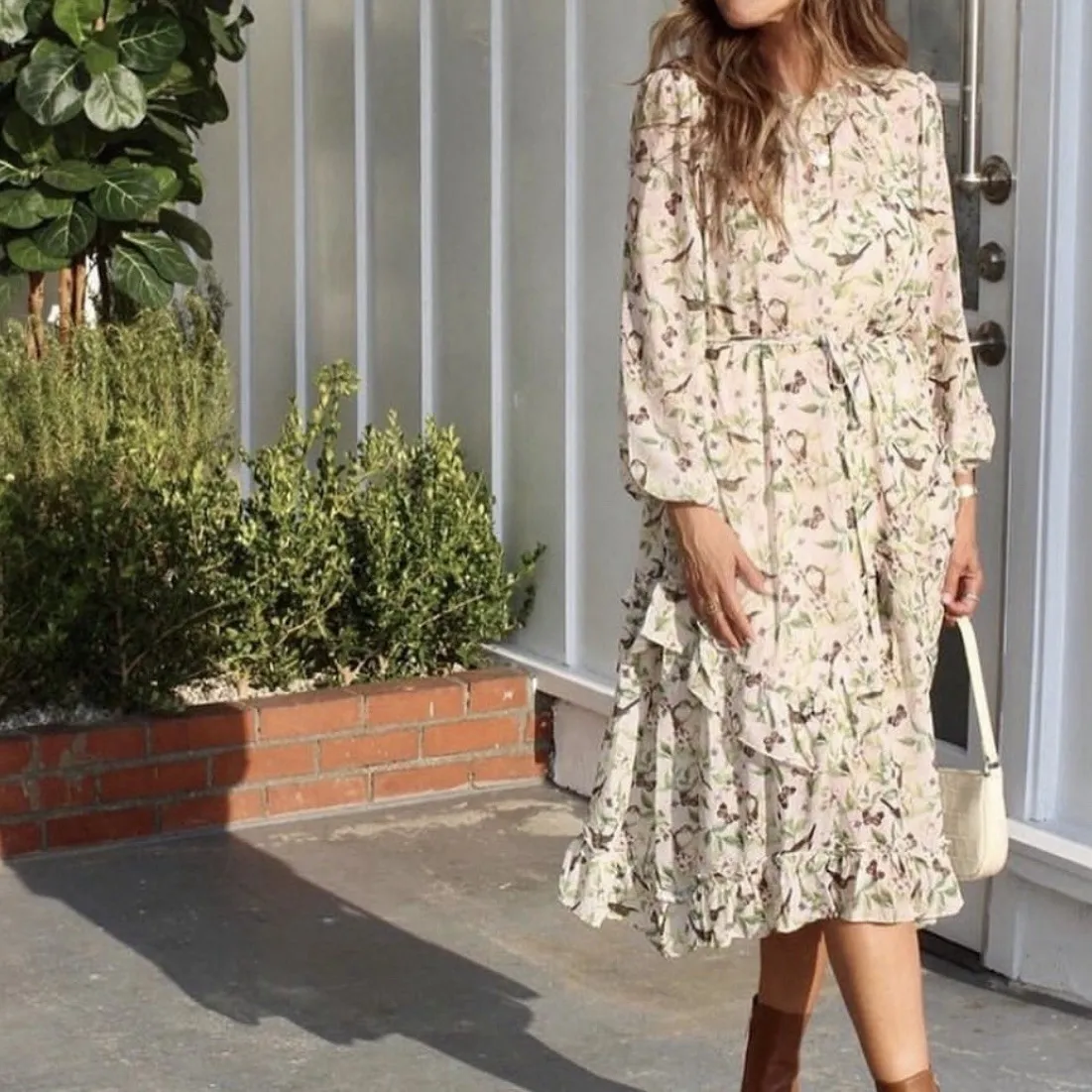 SENLIS Antoinette Dress In Pink Bird Print‎ Long Sleeve Chiffon Sz XS - Image 2