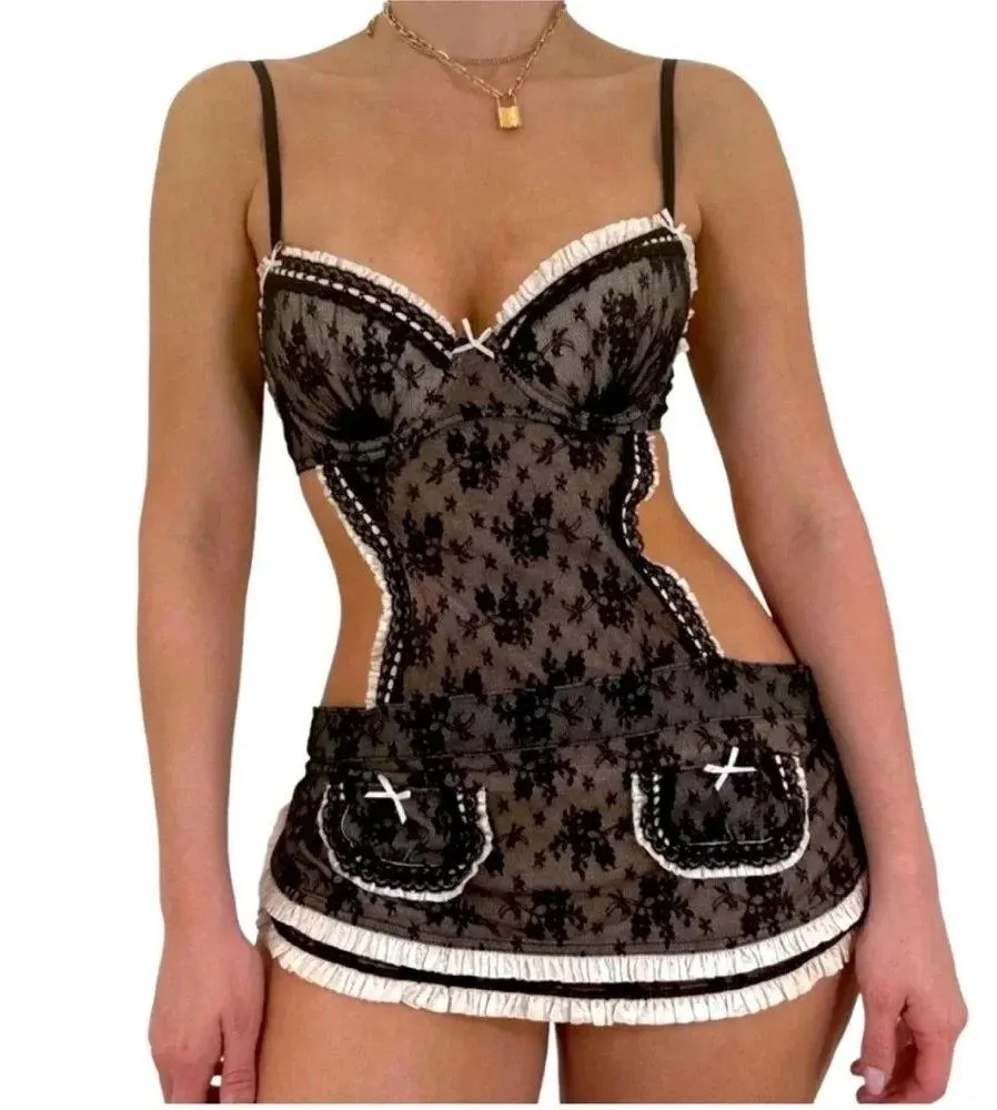 Victoria's Secret Sexy little things French Maid Baby Doll Lingerie Sz 34D - Image 4