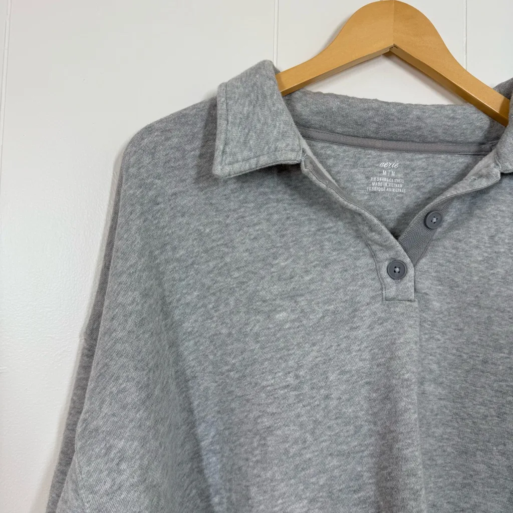 Aerie  Grey Oversized Cropped Polo Sweatshirt - Image 4
