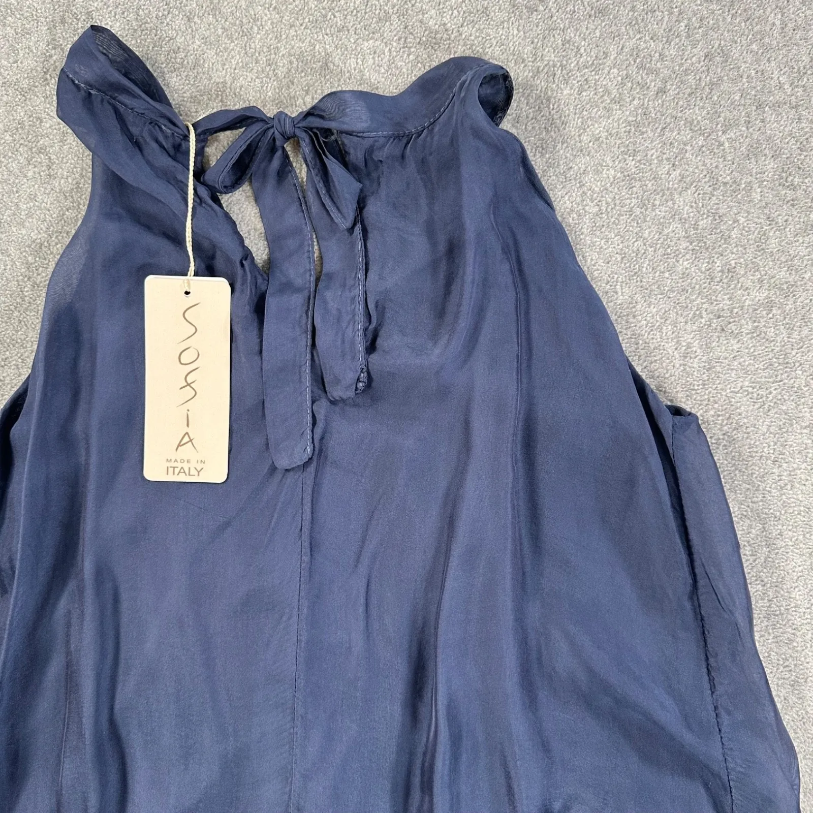 Sofia Blue Pleated Tunic Tank Top Women's Small Navy Blue Made in Italy New - Image 7