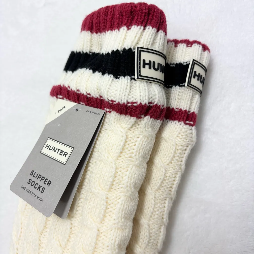 Hunter Cream Cable Knit Socks with Striped Cuff - Image 3