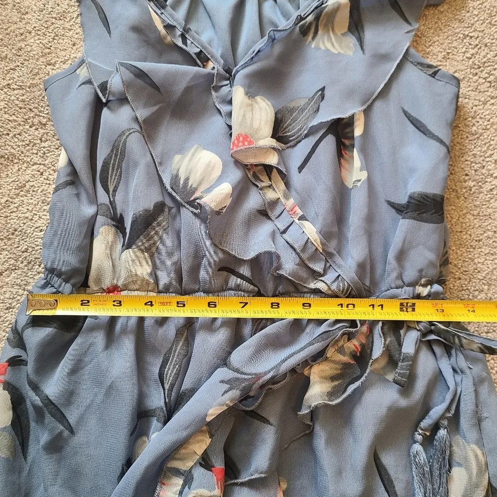 Hint of Blush Long Maxi Flutter Dress Size Large Magnolia Floral Blue High Low - Image 15