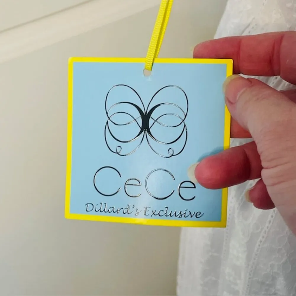 CeCe White Eyelet Shirred Ruffled Tiered Midi Dress NWT 2 - Image 7